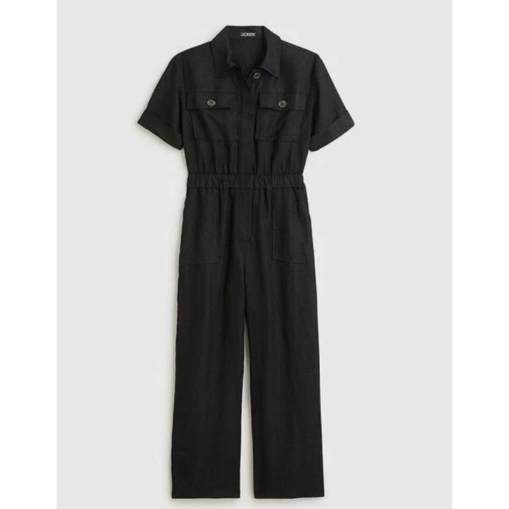 J.Crew 100% Linen Utility Cargo Wide Leg Jumpsuit Item CA634 in Black 6 NWT $248